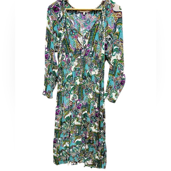 Kate and Sam Size L Boho Cottagecore Fairy Flowy Smocked Paisley Midi Dress - Picture 8 of 10
